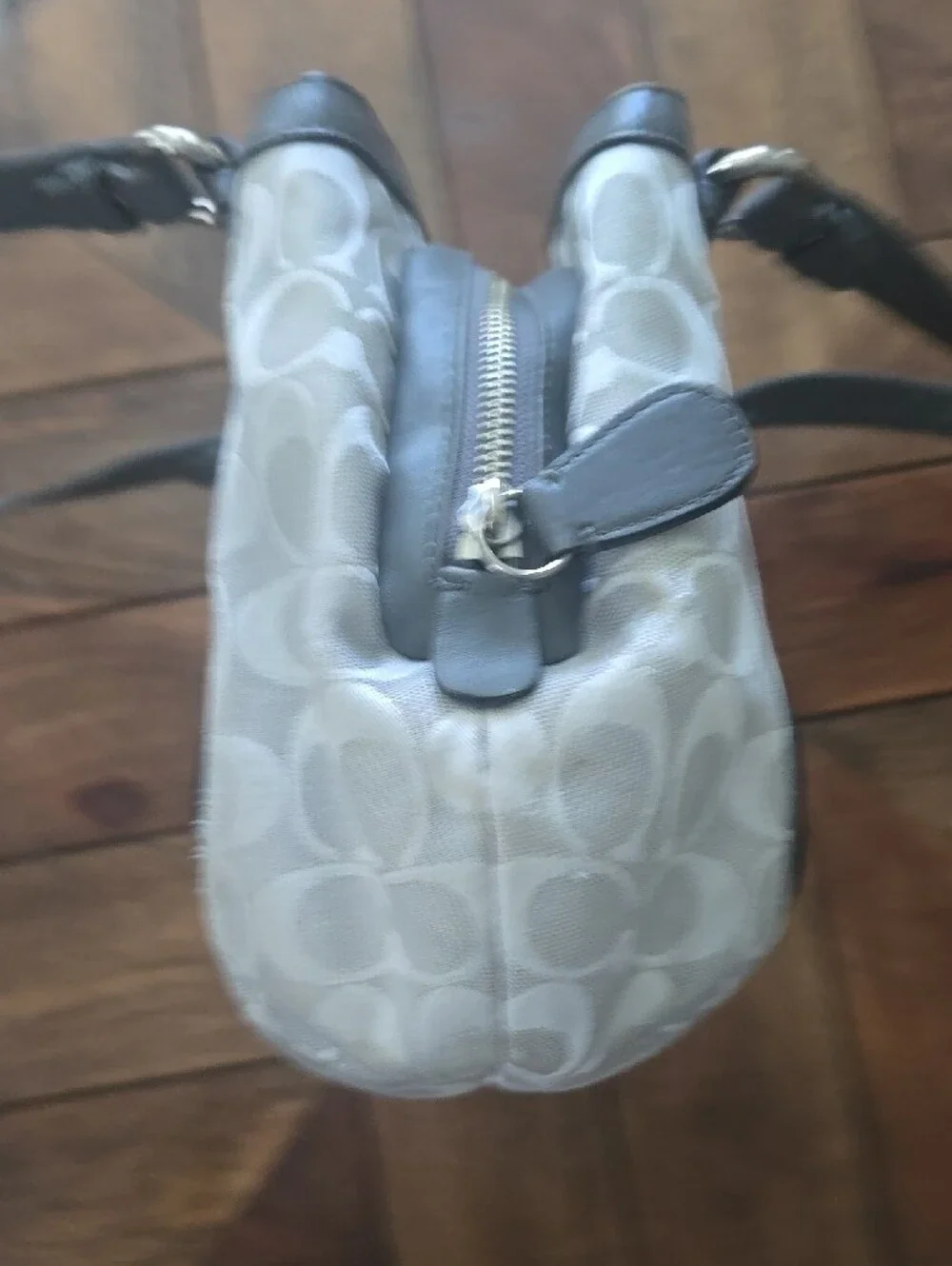 Coach Light Gray Signature Canvas Shoulder Bag with Gray Trim